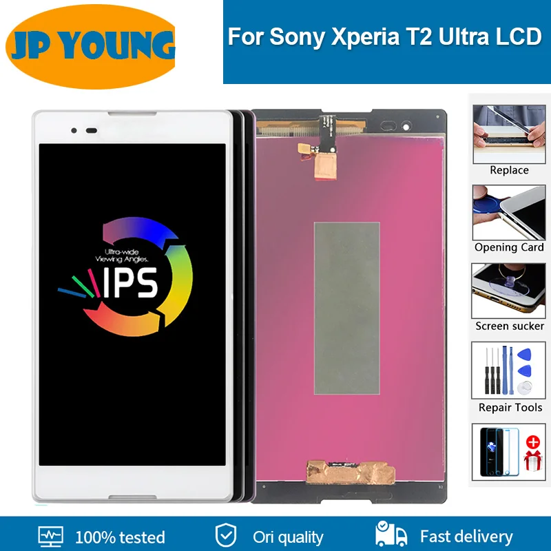 Оригинальный ЖК-дисплей 6,0 дюйма для Sony Xperia T2 Ultra D5303 D5322 D5306, ЖК-дисплей, сенсорный экран с рамкой, дигитайзер в сборе, замена