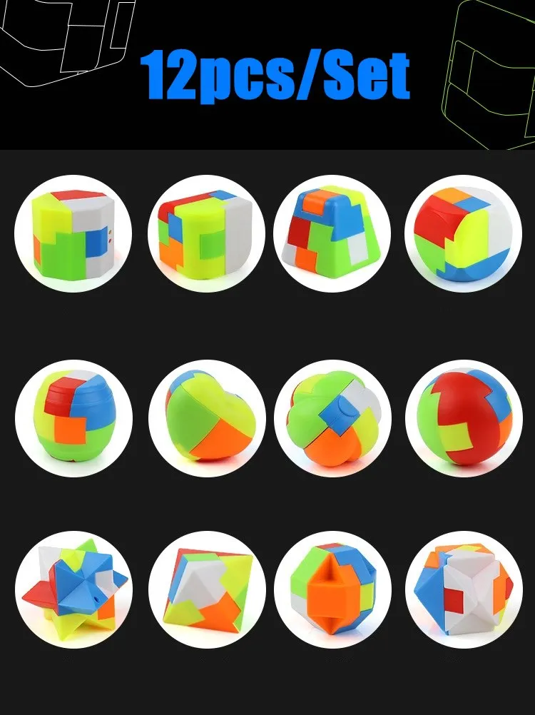 12 шт./компл. LUBAN Lock Cube IQ развивающая интеллектуальная игрушка-головоломка 3D