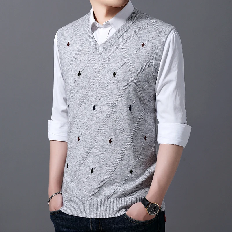 Fashion Brand Vest Sweater For Mens Pullover V Neck Slim Fit Jumpers Knitting Patterns Autumn Sleeveless Casual Clothing Men