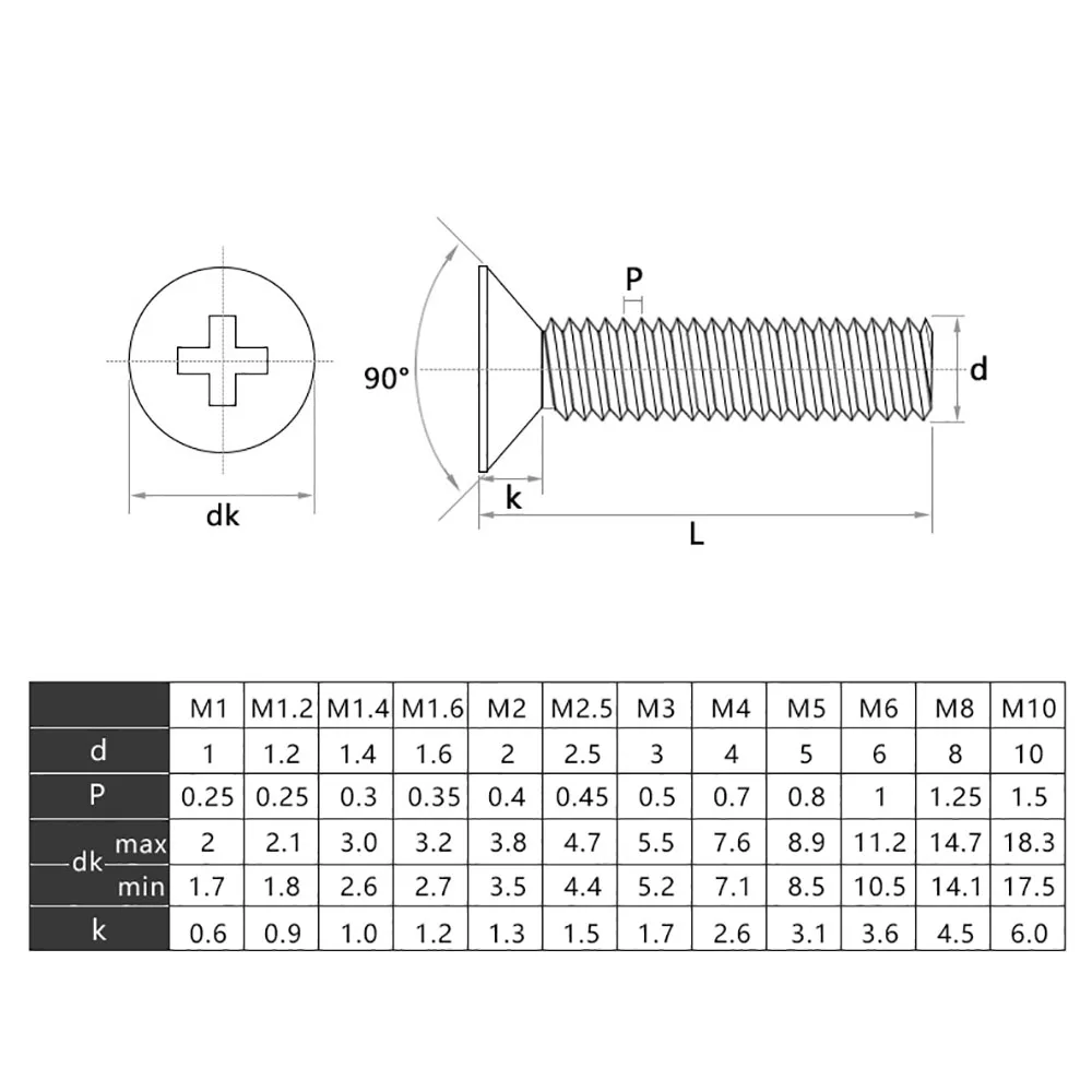 

10PCS M4 M5 A2 304 Stainless Steel Phillips Flat Countersunk Head Screw Length 6-100mm