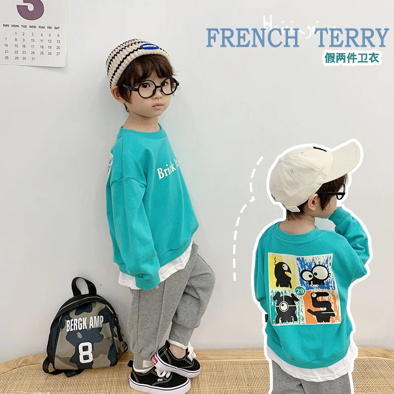 

Корейский Повседневный женский свитер на осень, поколение волос, детский пуловер из двух частей с буквенным принтом