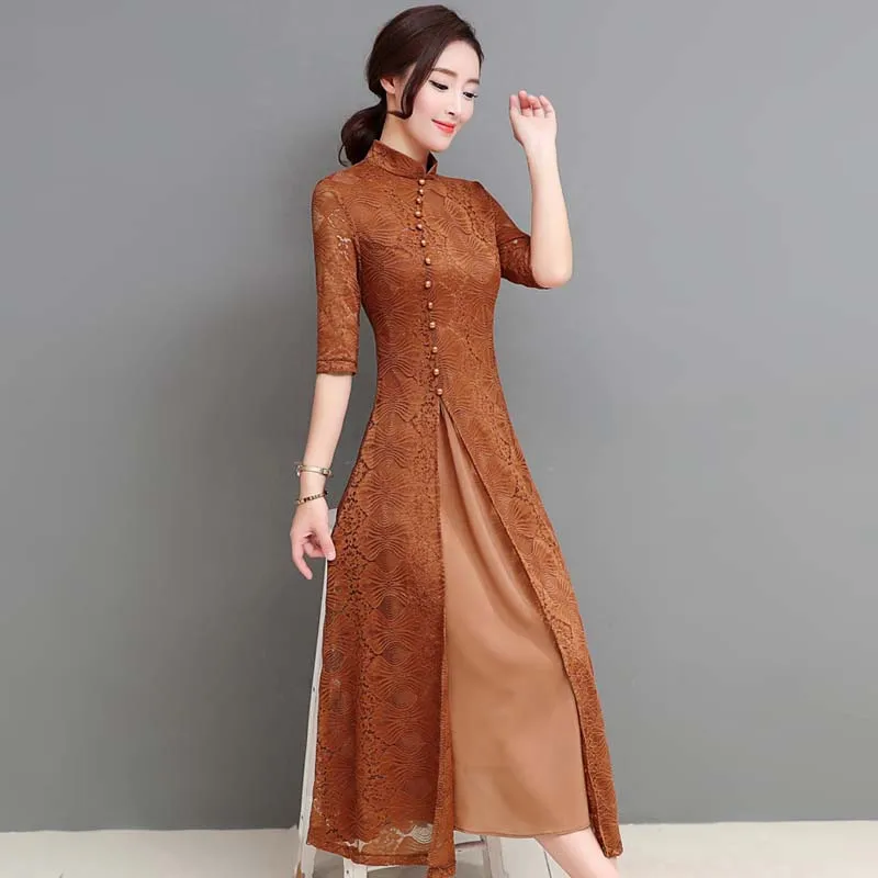 Платье женское традиционное в китайском стиле Элегантное Шелковое хлопковое