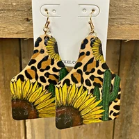 hot selling leopard print sunflower cactus geometric wood double sided printing earrings for women 2021 wholesale