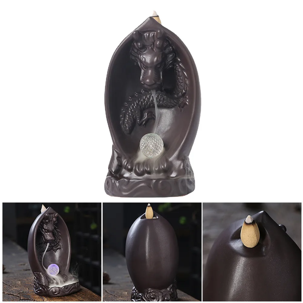 

LED Colorful Incense Burner No Incense Antique Backflow Ceramic Creative
