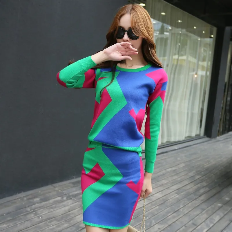 Женский комплект из двух предметов трикотажный пуловер с длинным рукавом и