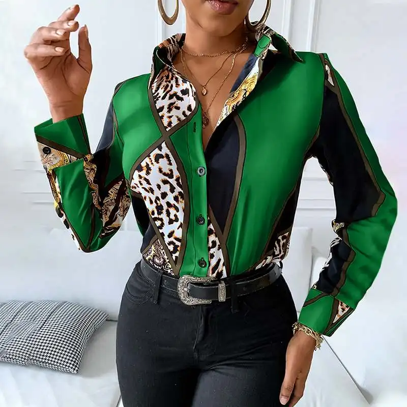 

Осенние винтажные рубашки 2021 VONDA, Женская Повседневная Блузка с отложным воротником, Дамская Повседневная Блузка с длинным рукавом и принто...