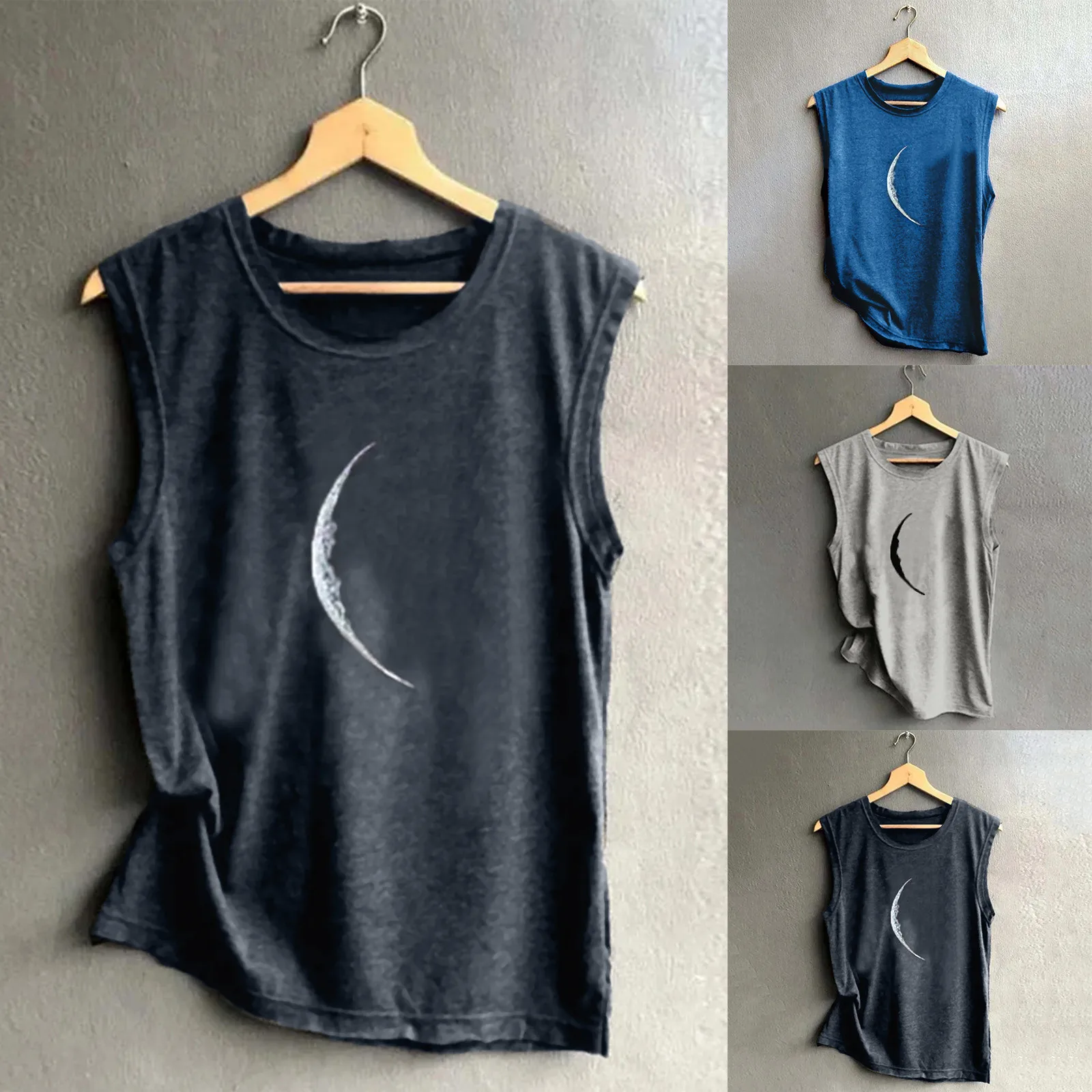 Женская летняя широкая майка без рукавов Пикантные с круглой горловиной принтом