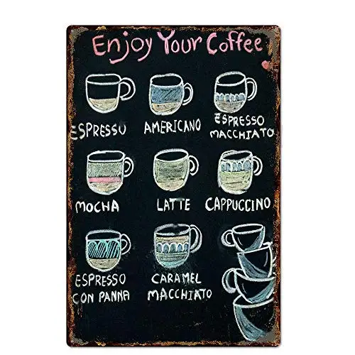 

Original Vintage Design Coffee Tin Metal Wall Art Signs, Enjoy Your Coffee Thick Tinplate Print Poster Wall Decoration