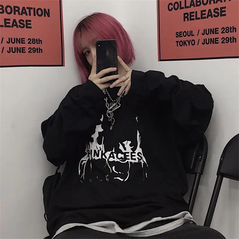 Пламя буквы свободная футболка в Корейском стиле Harajuku женские футболки топы