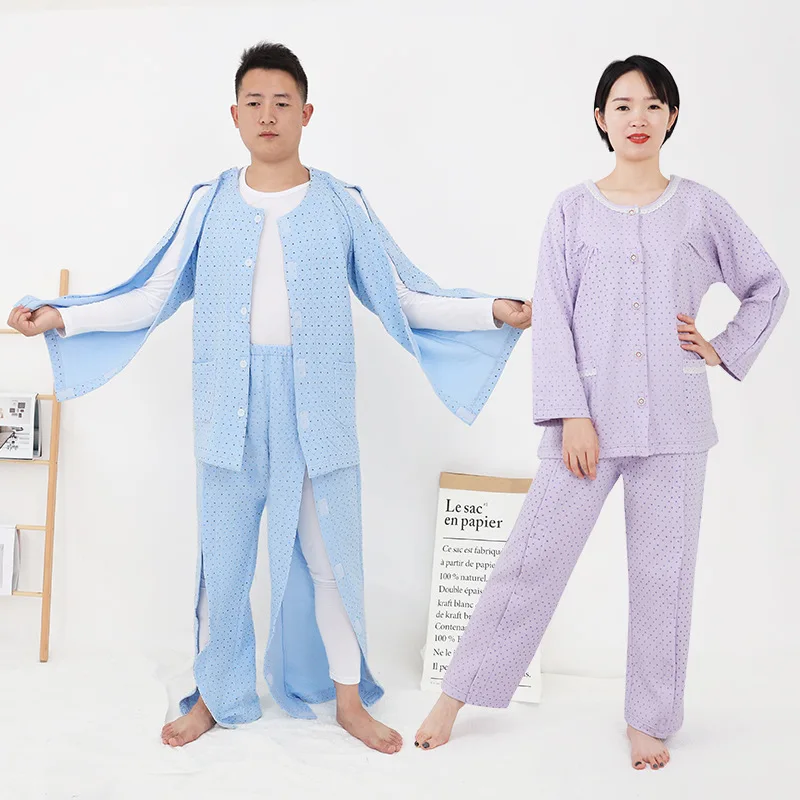 Spring And Autumn Air Layer Thin Cotton Paste Nursing Clothes Easy To Wear Off For Examination Gown Bedridden Elderly Pajamas