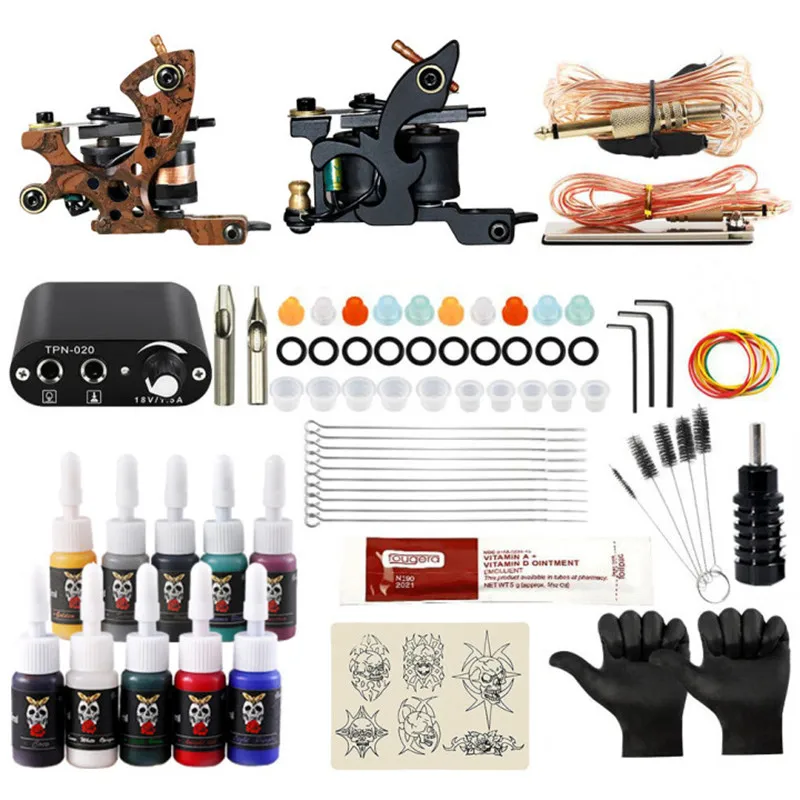 

Tattoo Kit Tattoo Coil Machines Gun Ink Set Power Supply Grips Body Art Tools Set Permanent Makeup Body Art for Beginner Starter