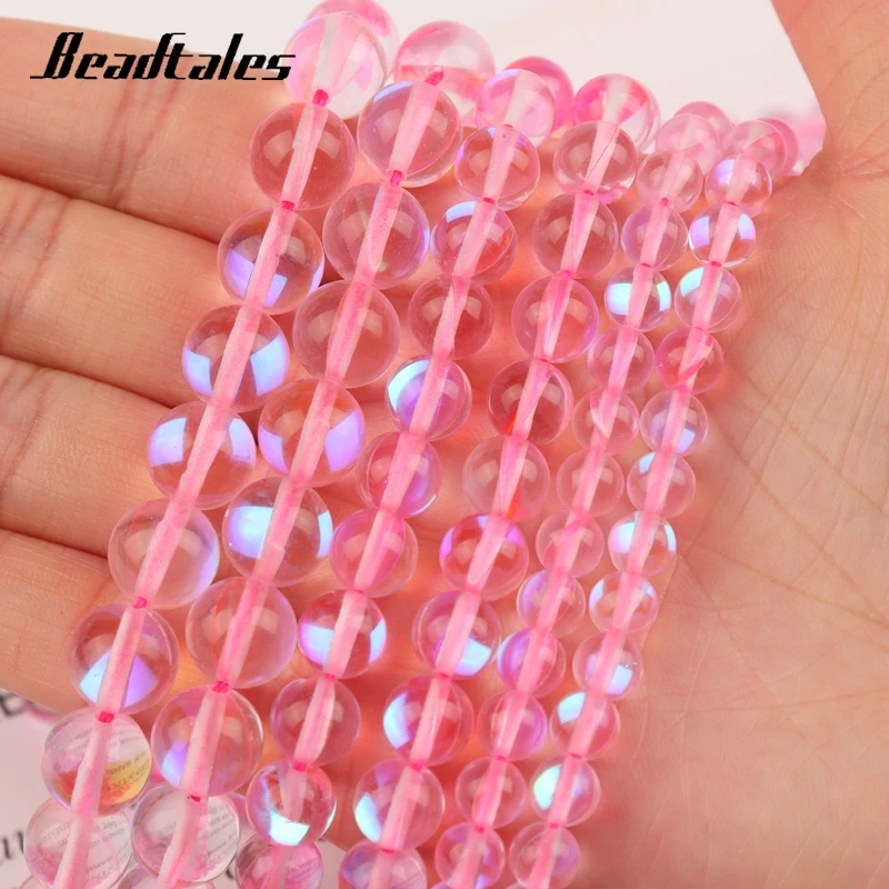 Круглые бусины 6/8/10 мм бусы из натурального камня блестящий розовый блеск лунный