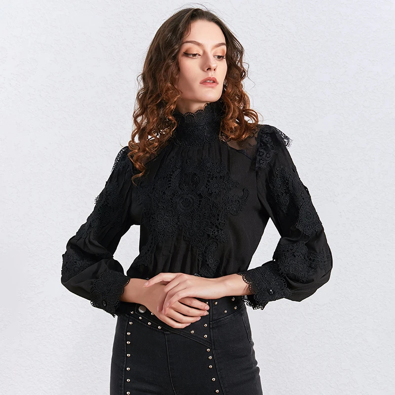 TWOTWINSTYLE Кружевная блуза с вышивкой Женская Сексуальная рубашка длинным рукавом