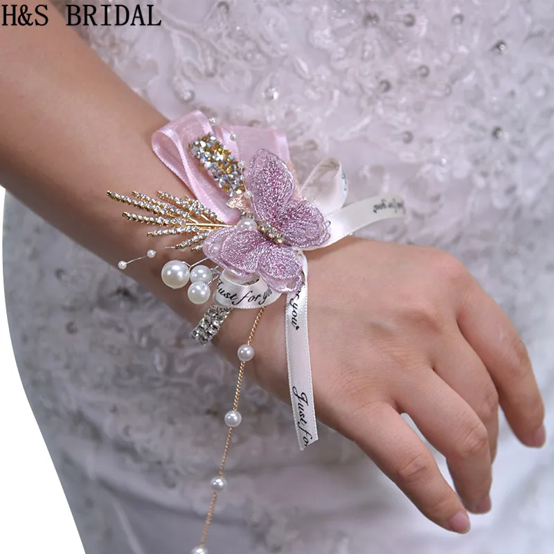 

Butterfly Wrist Corsage Bridesmaid Sisters Hand flowers Artificial Wrist Flowers For Wedding Dancing Party Decor Bridal Prom