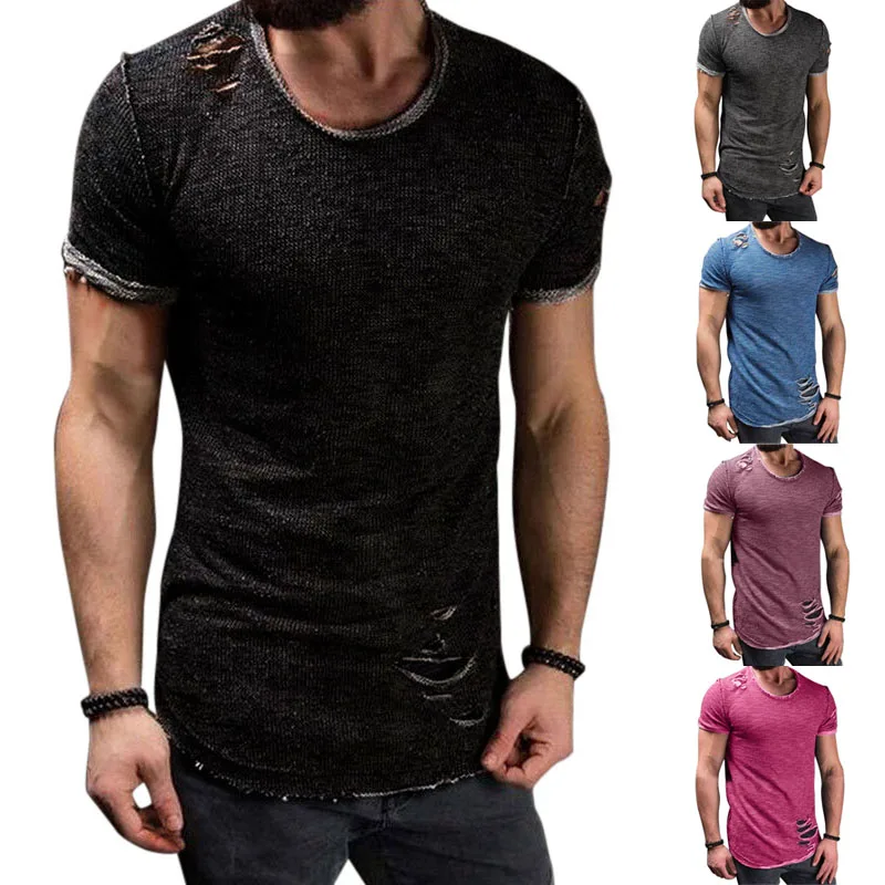 

Fashion Summer Men T-Shirt Short Sleeve O Neck Solid Color Hollow Hole Tops Man Casual T-Shirts Plus Size S-4XL ENDQ