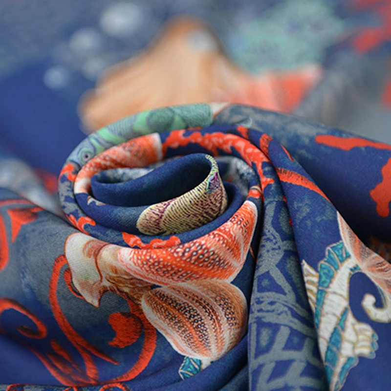 Морской принт с животными шелковая ткань качество натуральный шелк двойной