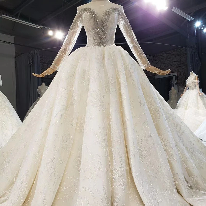 HTL1593 Top With Diamonds Elegant Wedding Dress 2020 O-Neck Summer Bridal Dresses For Girl Big Train فساتين اعراس