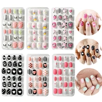 24pcslot nails art tips with designs manicure false nail tips press on fake nails art for girls kids manicure decoration