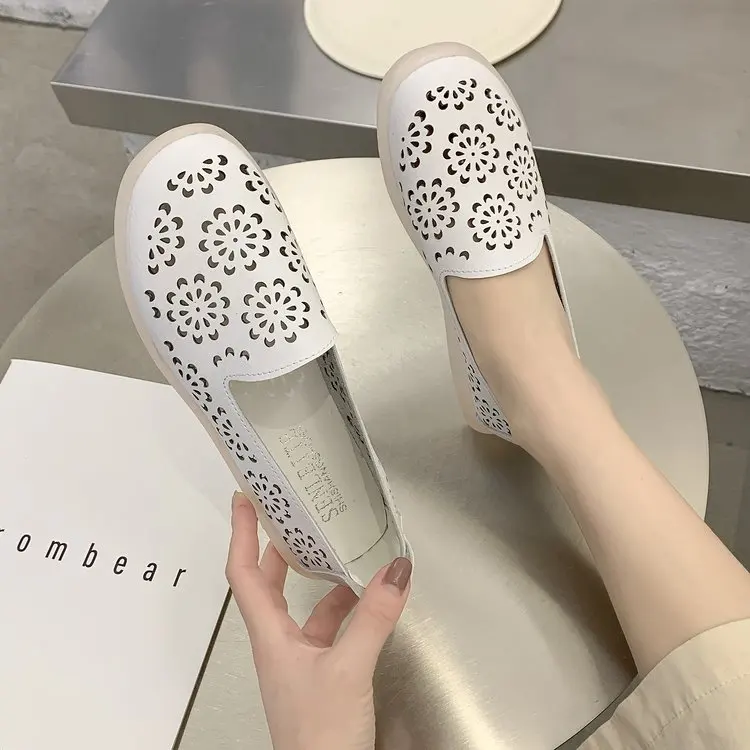 

Spring Women Flats Shoes Women Genuine Leather Shoes Woman Cutout Loafers Slip On Ballet Flats Ballerines Flats