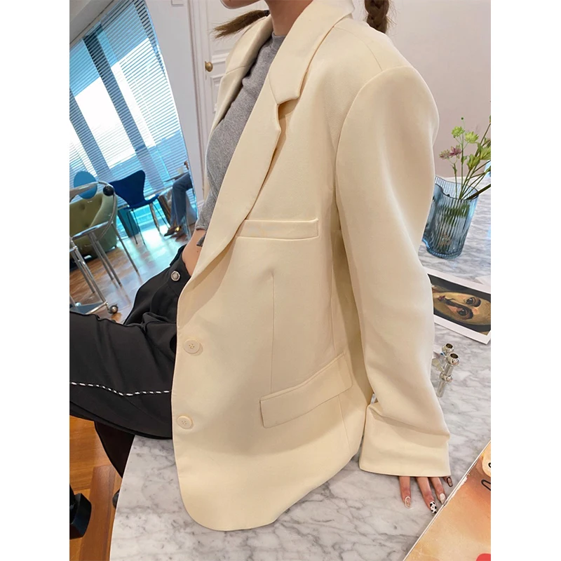 

Loose Outerwear Women Suit Jacket Spring Autumn Female Jacke 2021 Elegant Apricot Chic Single-breasted Women Blazer Femme