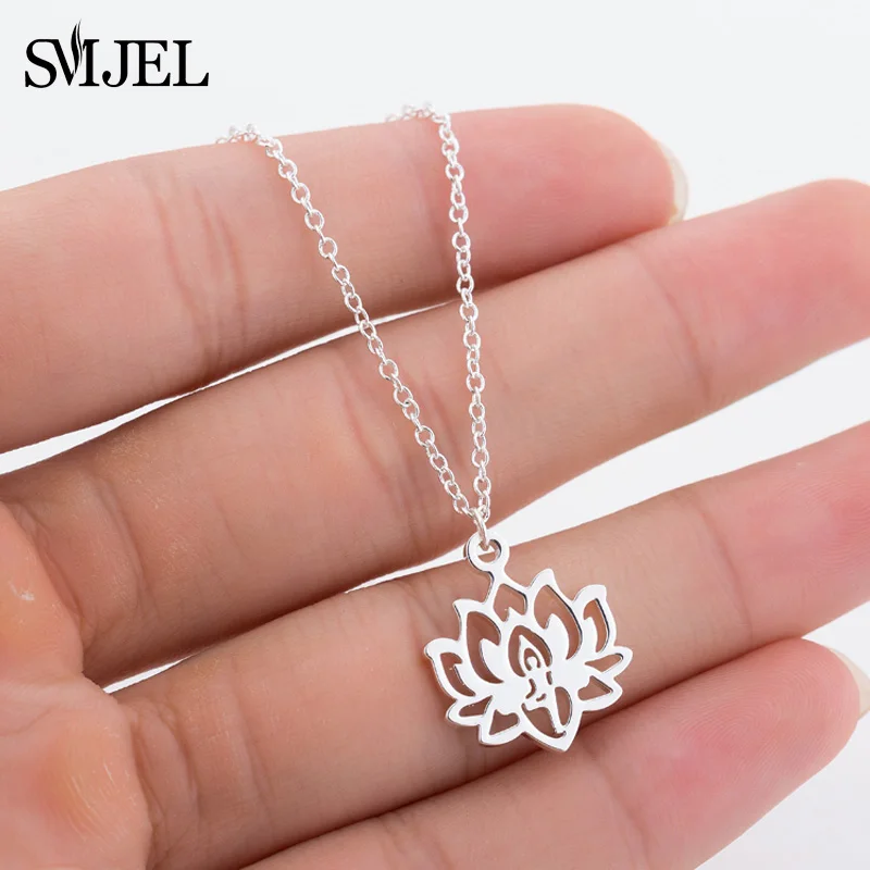 

Vintage Fashion Lotus Flower Pendant Necklace for Women Hollow Cherry Blossoms Flower Necklace Stainless Steel Jewelry Gift