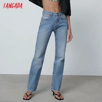 tangada 2021 fashion women classic blue denim jeans straight pants long trousers pockets buttons female trousers 4m154