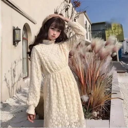 

Autumn Winter New Lace Dress Long High-Waisted Skirt Women Dresses for Women Vestido De Mujer