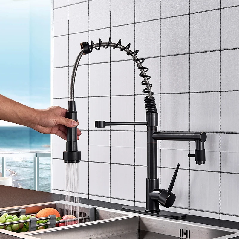 

Blackend Spring Kitchen Faucet Pull out Side Sprayer Dual Spout Single Handle Mixer Tap Sink Faucet 360 Rotation Kitchen Faucets