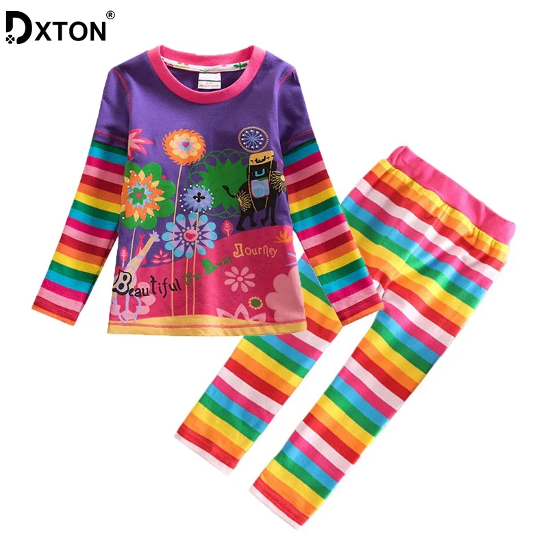 Комплект одежды для девочек DXTON 2020 радужная футболка с леггинсами Топ длинным
