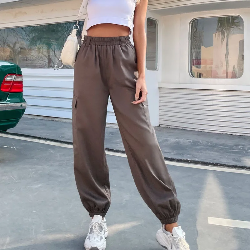 

Women Streetwear Cargo Pants 2021 New Pockets Harem Pants Fashion Solid Jogger Harajuku Elastics High Waist Trousers