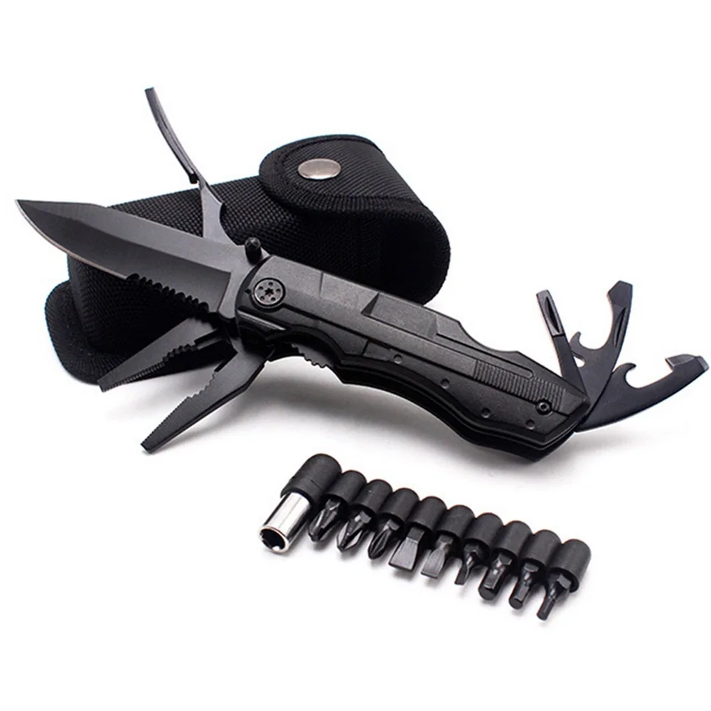

Outdoor EDC Folding knife Multi-function Screwdriver Stainless Steel Folding Plier Wire Stripper Portable Opener Drill Bit Tool