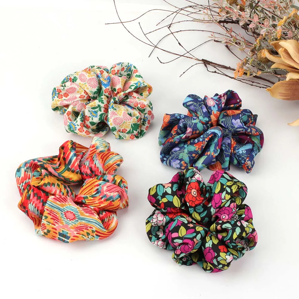 

Women Floral Print Scrunchie Elastic Hair Band Ties Girls Vintage Hair Rope Headband Hair Accessories Sweet Printting Headwear