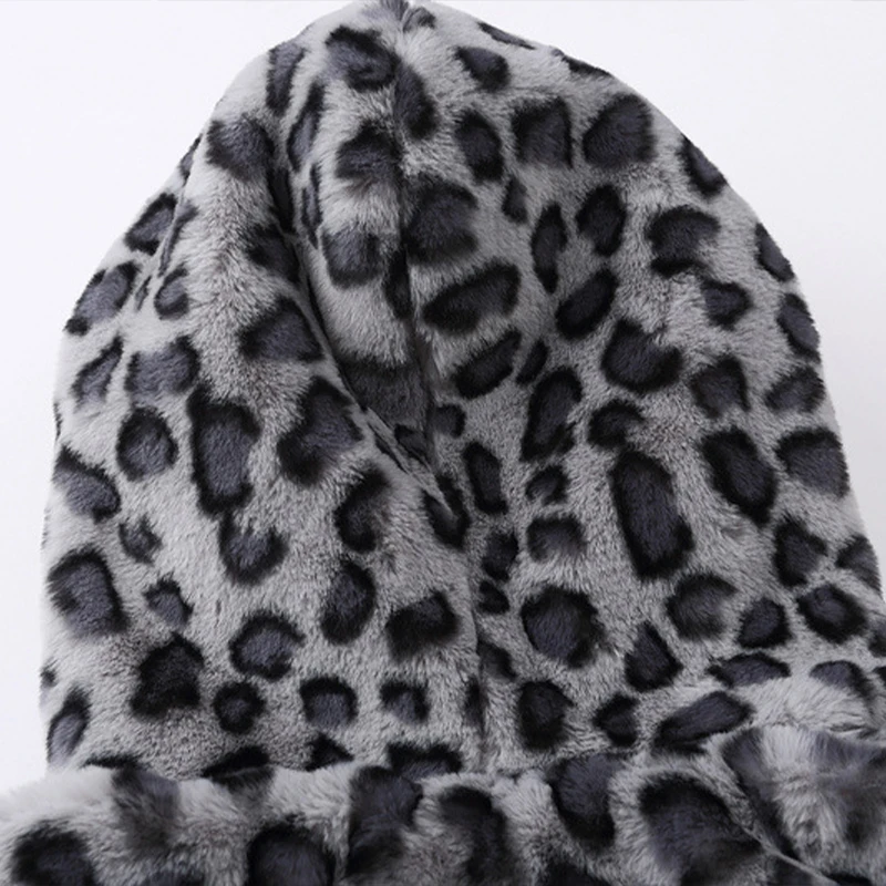 

Hooded Leopard Pockets Thick Warm Parka Men Loose Winter Plush Casual Jackets Coats Male Zipper Outerwear Hip Hop Top Overcoat