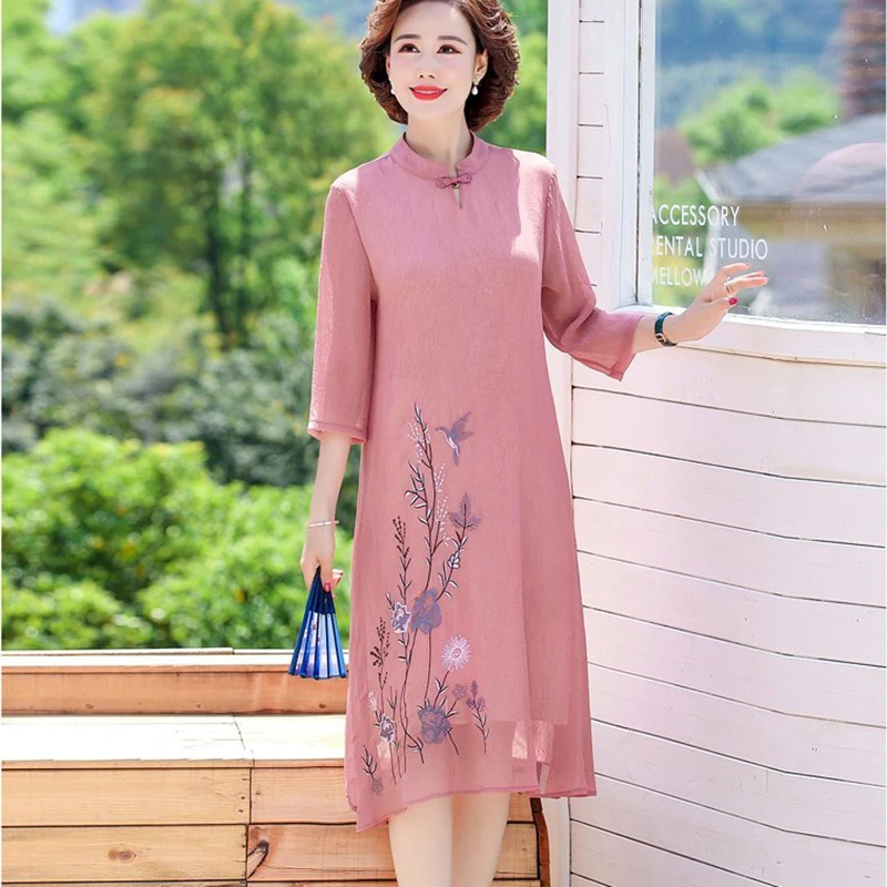 Женское шифоновое платье-Ципао, свободное тонкое платье-пуловер в улучшенном стиле, весна-лето 2021 Женское шифоновое платье-Ципао, свободное тонкое платье-пуловер в улучшенном стиле, весна-лето 2021