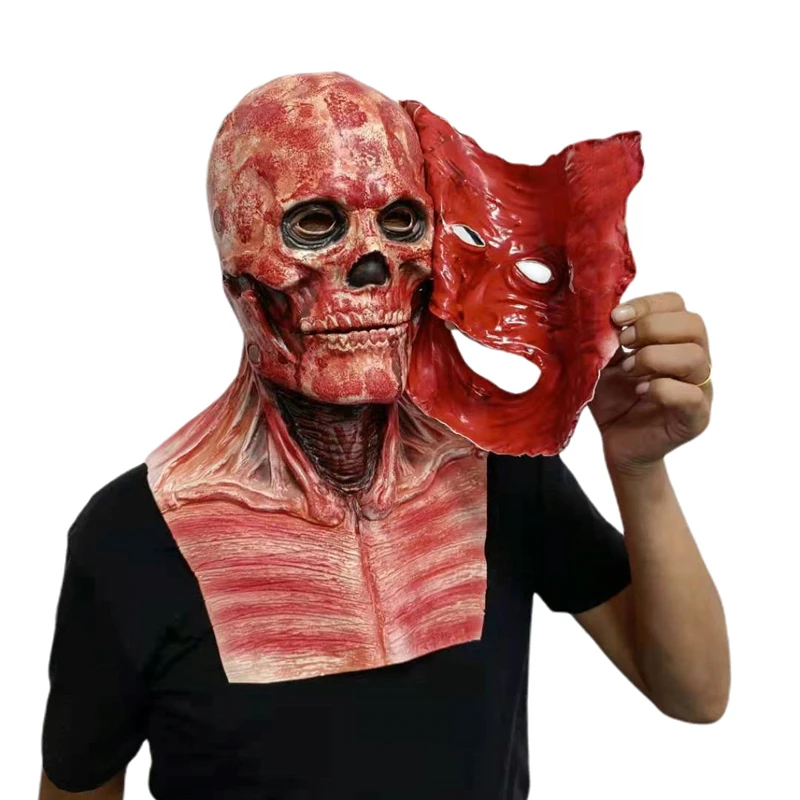 

Halloween Double-faced Bloody Scary Skull Ripped Mask Horror Tear Wound Ghost Latex Mask Joker Clown Fullhead Scary Party Helmet