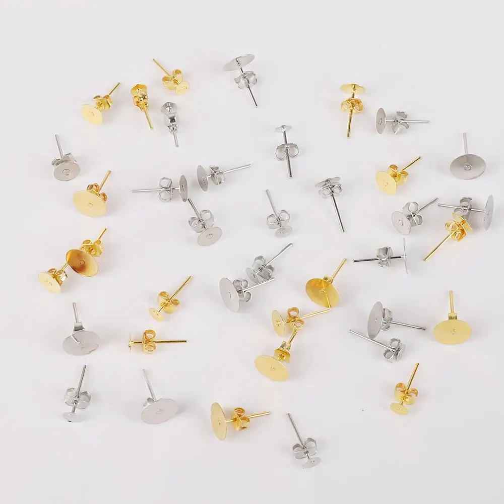 Плоская пустая основа для сережек-гвоздиков с застежкой сережек принадлежности