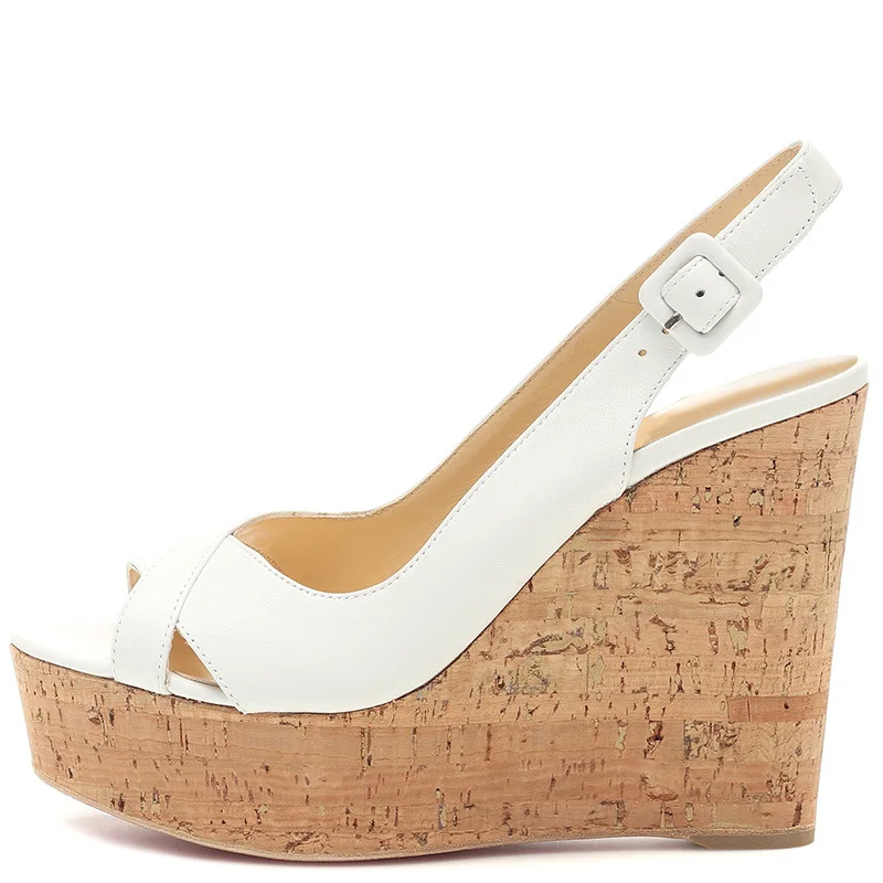 

Fashion sandals fish mouth cross strap slope heel super high heel women's shoes wedges sandal 2020