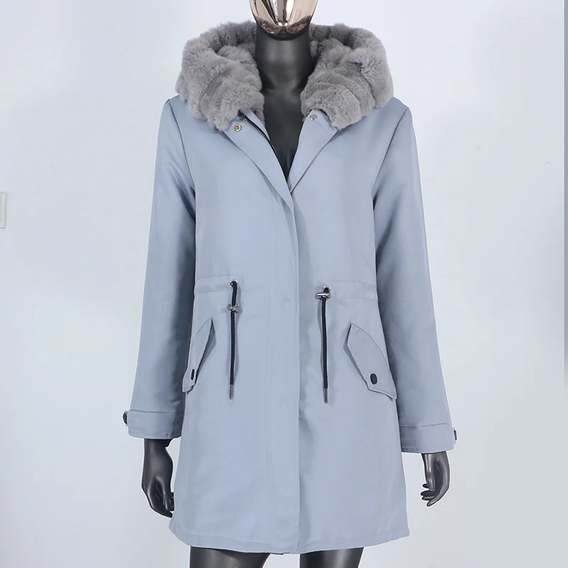 

2021 Long Waterproof Parka Winter Jacket Women Real Fur Coat Natural Rex Rabbit Fur Warm Detachable Overcoat Outerwear