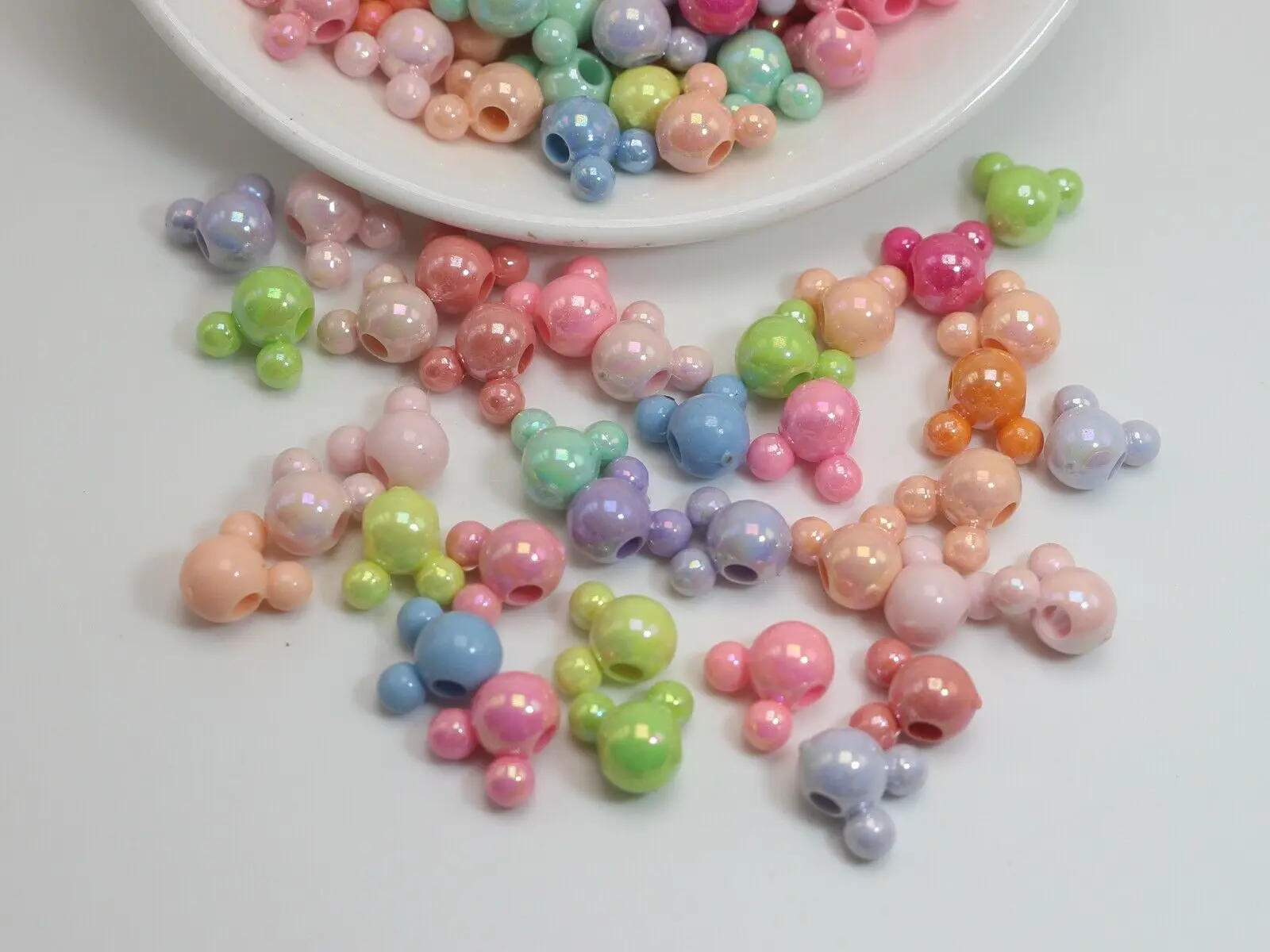 Craft DIY Mixed Pastel Color Acrylic Mouse Face Beads 8mm 10mm 12mm Jewelry Make images - 6
