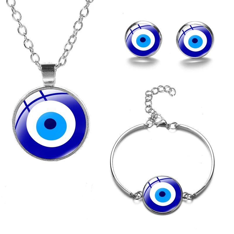 Синий стиль набор ювелирных изделий амулет Очаровательное ожерелье серьги