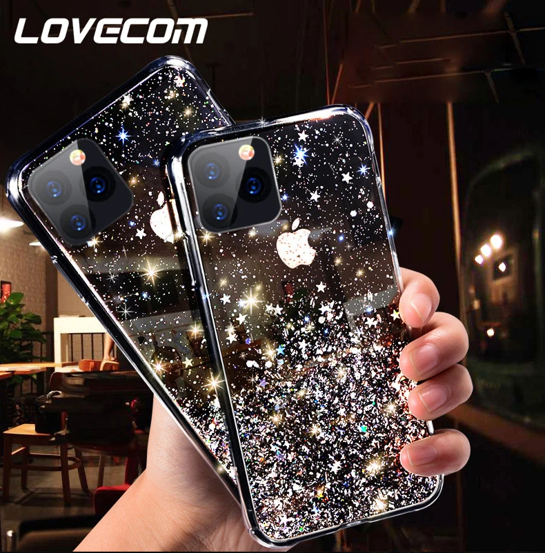 LOVECOM постепенная блестящая Звезда чехол для телефона для iPhone 11 Pro Max XR XS Max 6 6S 7 8 Plus X Мягкая эпоксидная Милая прозрачная задняя крышка подарки
