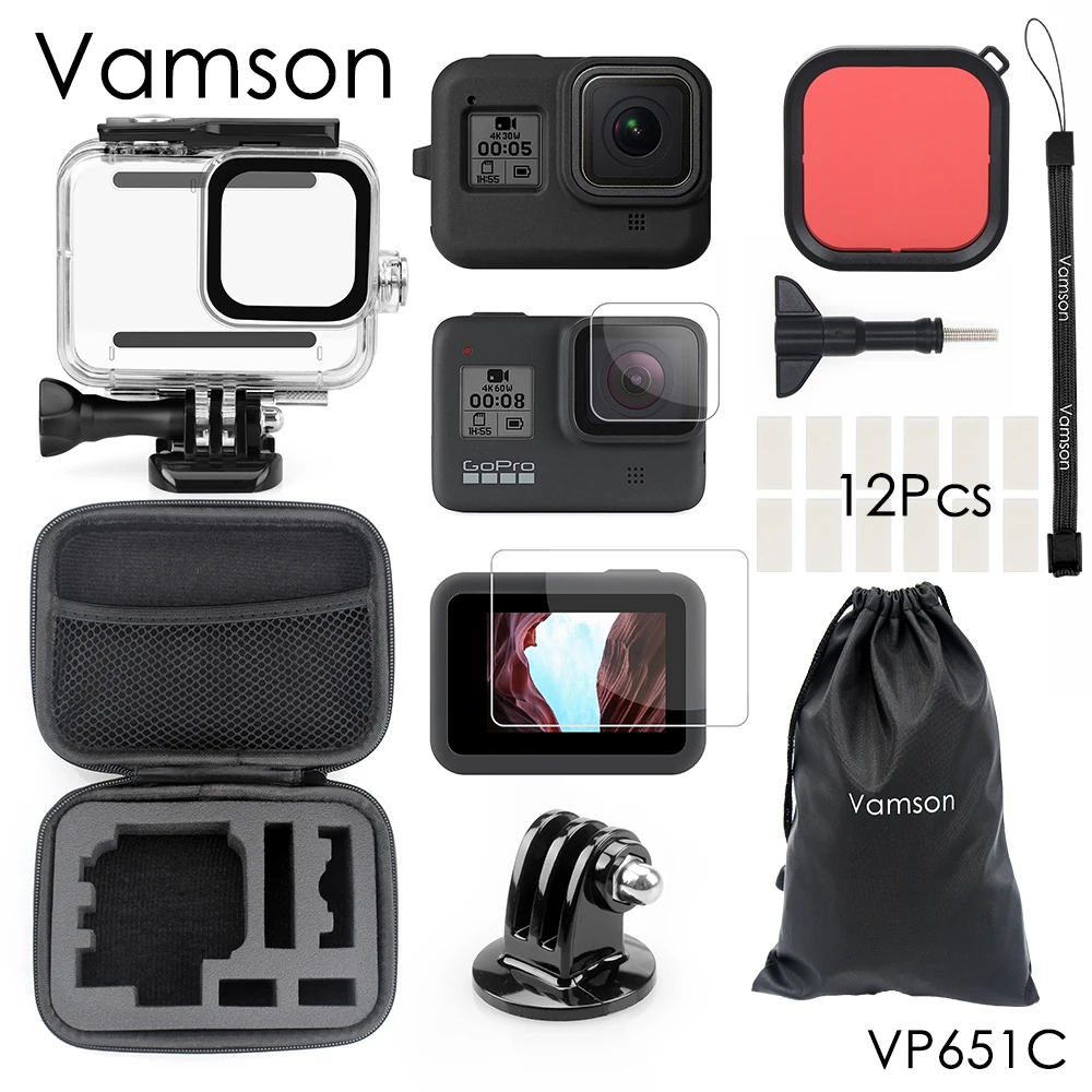 Водонепроницаемый чехол Vamson для Go pro Hero 8 45 м защитный с креплением на основание