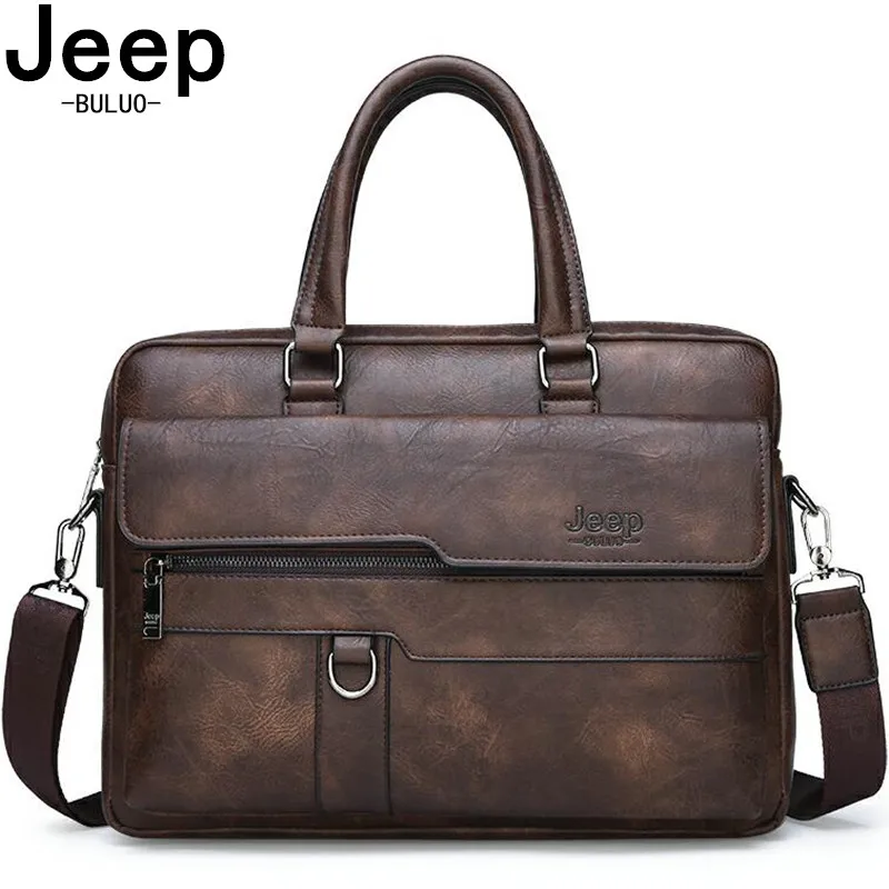 jeep buluo mens business handbag hot large capacity leather briefcase bags for man 13 3 inches laptop work travel bag black free global shipping