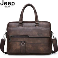JEEP BULUO Mens Business Handbag Hot Large Capacity Leather Briefcase Bags For Man 13 3 inches Laptop Work Travel Bag Black