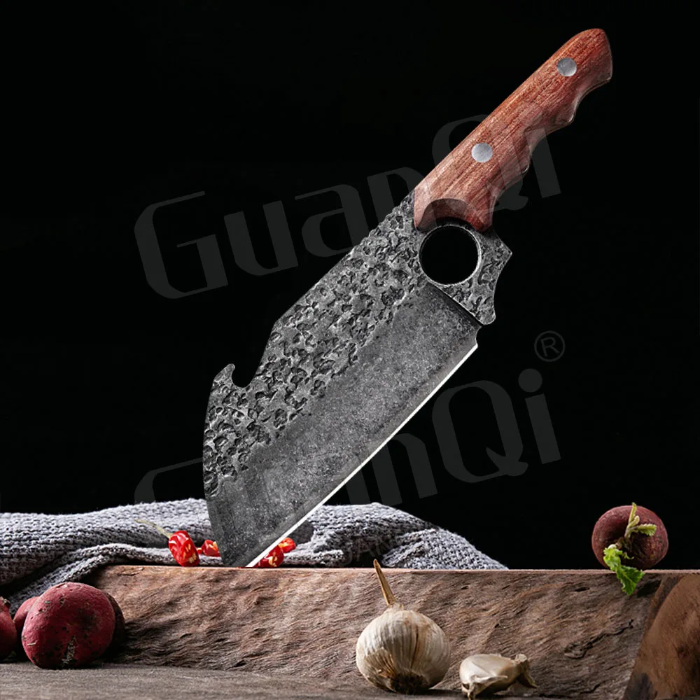 Кованый кухонный нож ручной работы из нержавеющей стали с деревянной ручкой