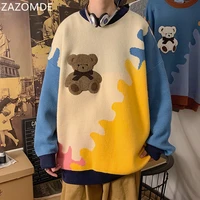 zazomde harajuku bear vintage sweater men winter warm thick knitted pullovers 2021 korea style couples sweater hip hop clothing
