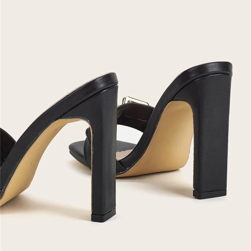 

Summer Sandals Elegant Women's Slippers Fashion Metal Chain Decoration High Heels Mules Ladies Slides Open Toe Pumps Women Shoes