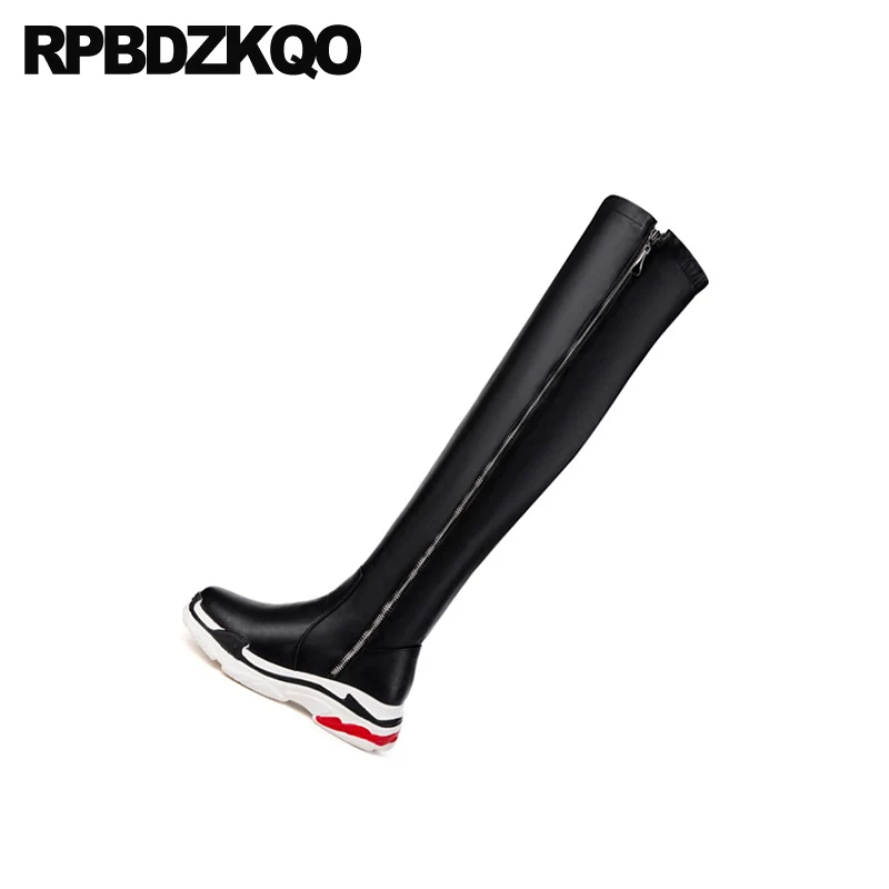 Ботфорты женские выше колена высокие водонепроницаемые черные ботфорты на