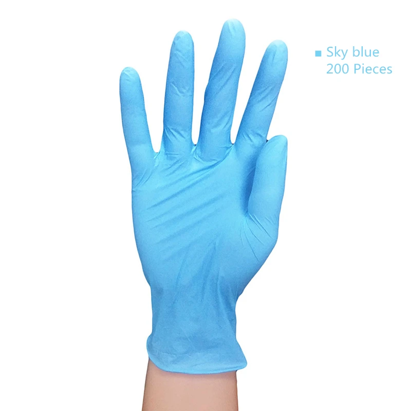 Sky blue 200 pieces Бутиронитрильные уплотненные маслостойкие перчатки для страховки труда одноразовые промышленные Dingqing проверочные кислотные и щелочные перчатки - Цвет: Sky blue 200 pieces