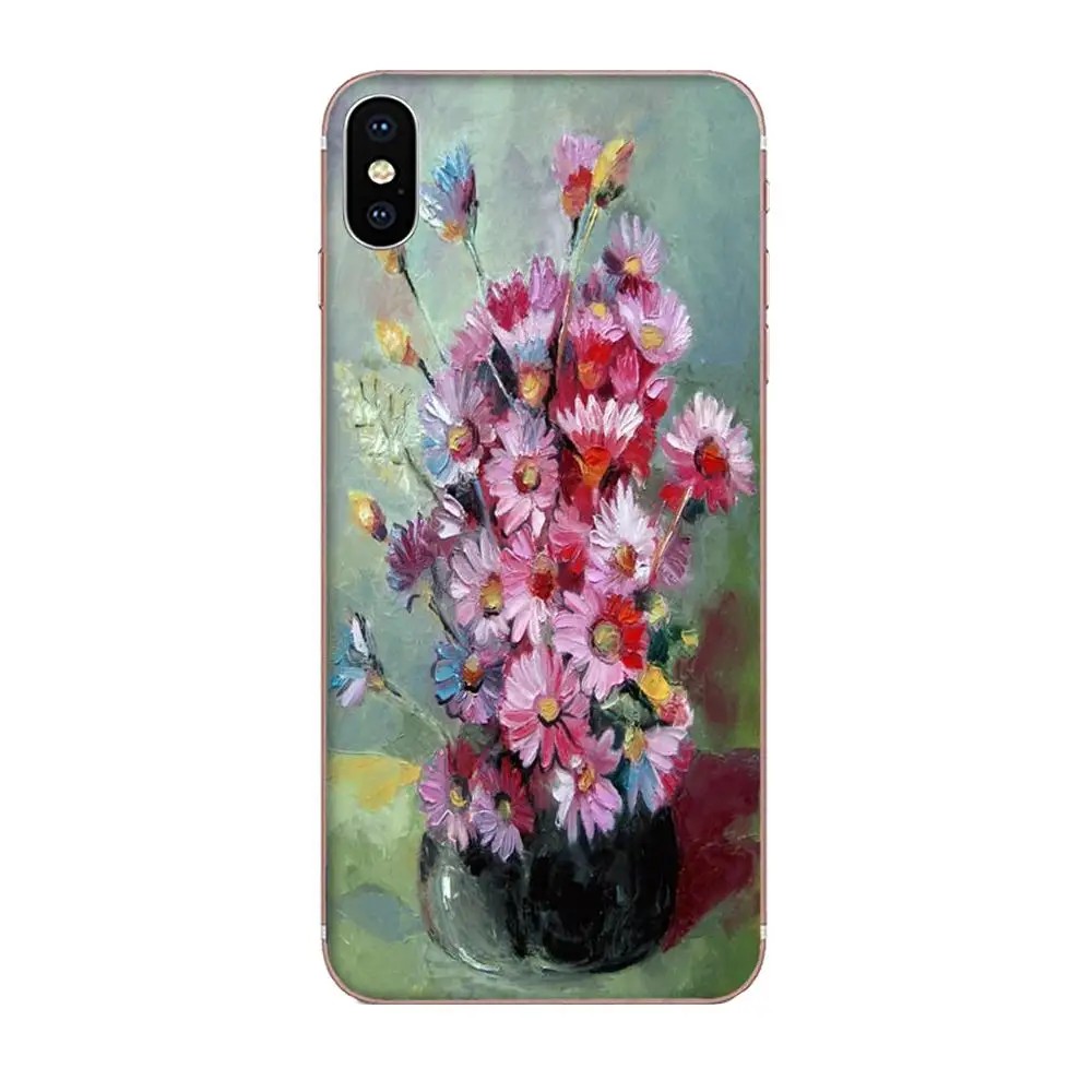 Для HTC Desire 530 626 628 630 816 820 830 One A9 M7 M8 M9 M10 E9 U11 U12 Life Plus картина маслом маргаритки цветы |